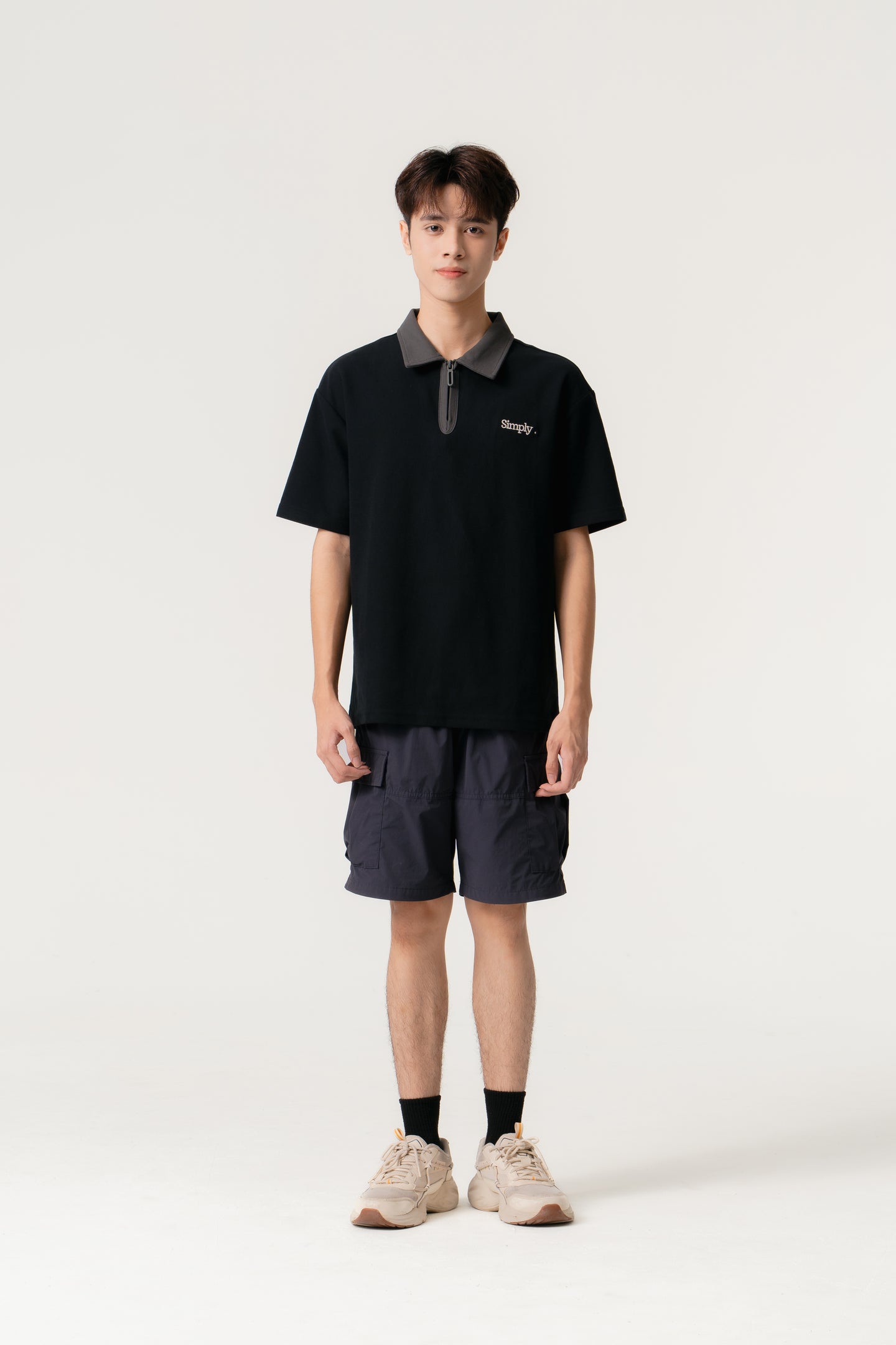 Simply . Unisex Zipper Polo (Black) - Simply